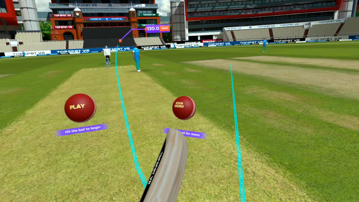 Meta Quest 2 VR cricket first-person batting view