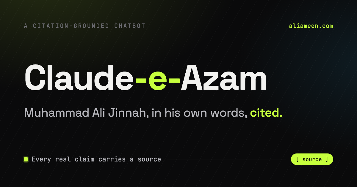 Claude-e-Azam. Muhammad Ali Jinnah, in his own words, cited.